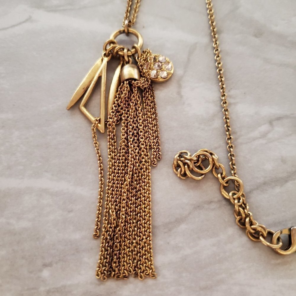 💖 J.crew Tassel Rhinestone Crystals Pave Charm Pendant Necklace 💖 - Picture 2 of 10